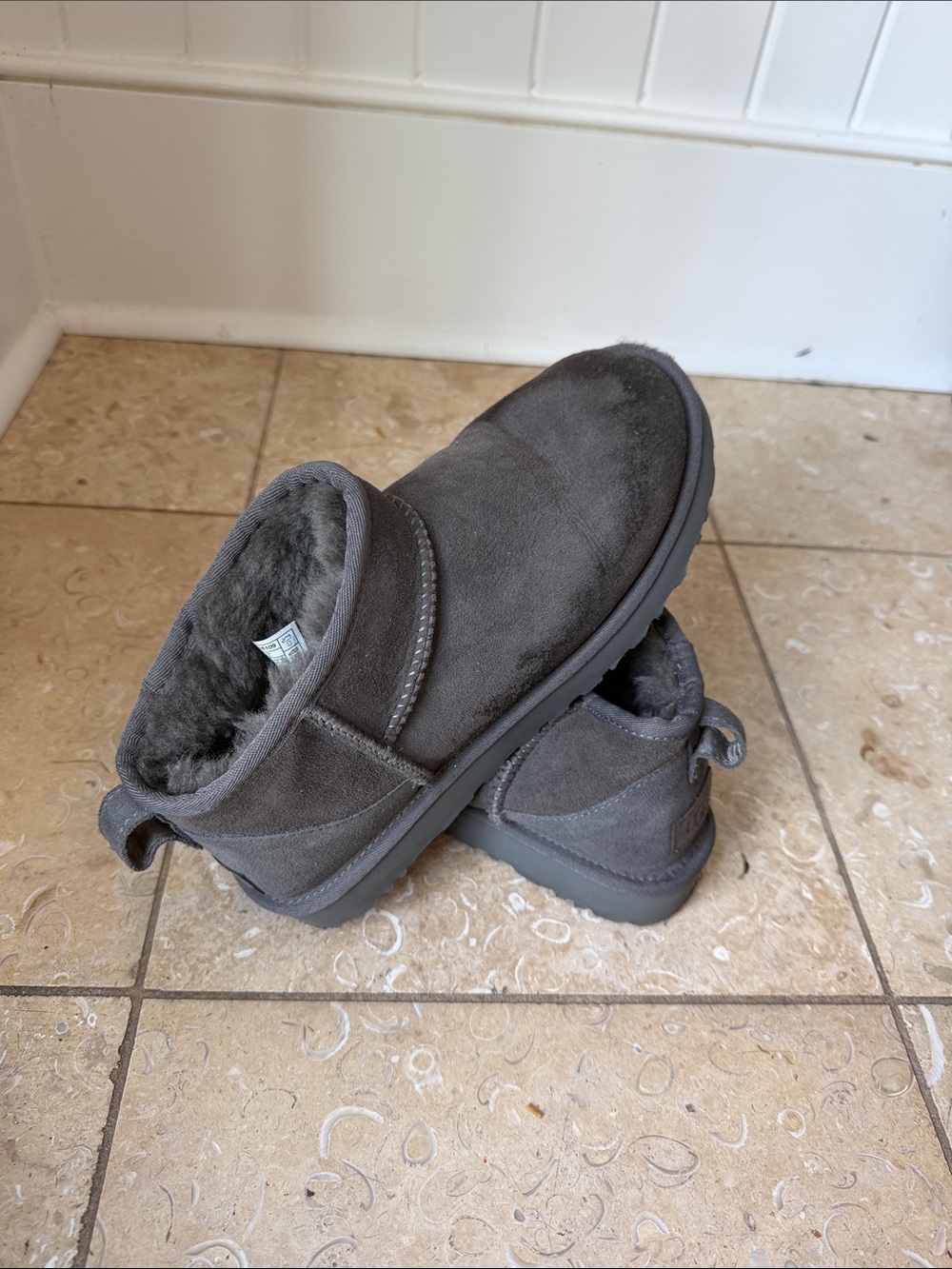 UGG Charcoal Suede Shearling Slip-Ons